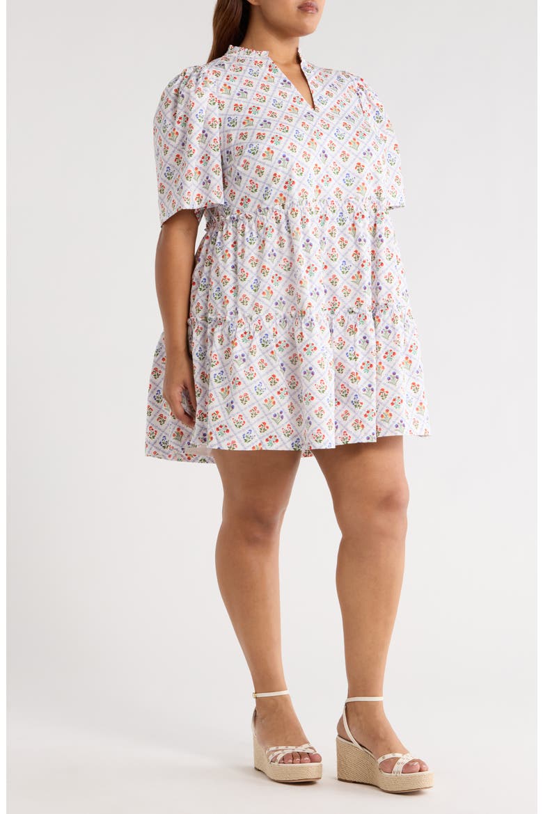 Lara Floral Dixie Tiered Cotton Dress, Alternate, color, WHITE/ MULTI