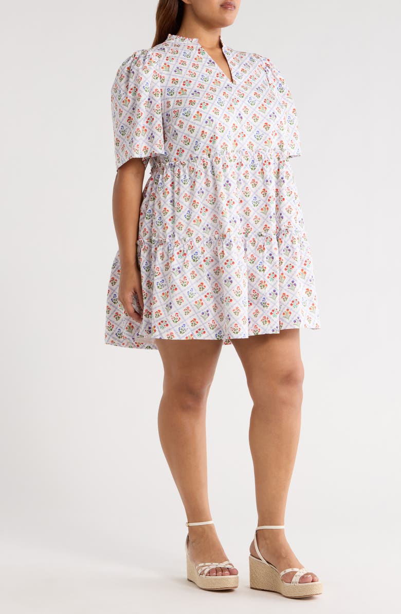 SUGARLIPS Lara Floral Dixie Tiered Cotton Dress, Alternate, color, White/ Multi