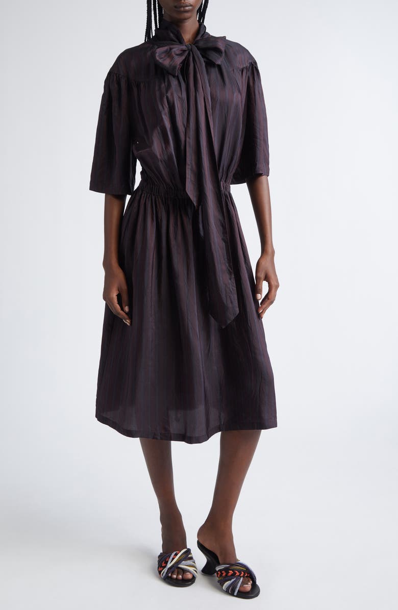 Dries Van Noten Daffino Stripe Midi Dress, Main, color, Burgundy