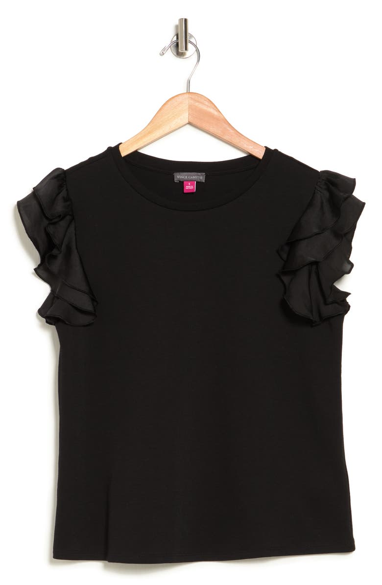 Vince Camuto Tiered Ruffle Sleeve Cotton Blend Top, Alternate, color,