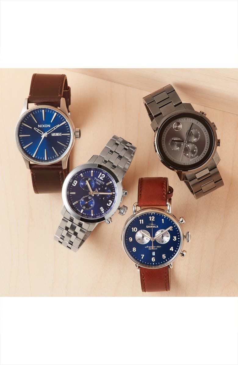 Nixon The Sentry Leather Strap Watch, 42mm, Alternate, color, Black/ Gunmetal