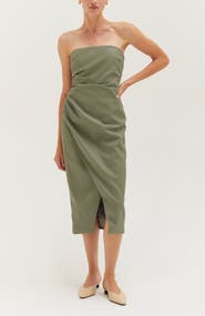 CRESCENT Faux leather Tube Midi Dress