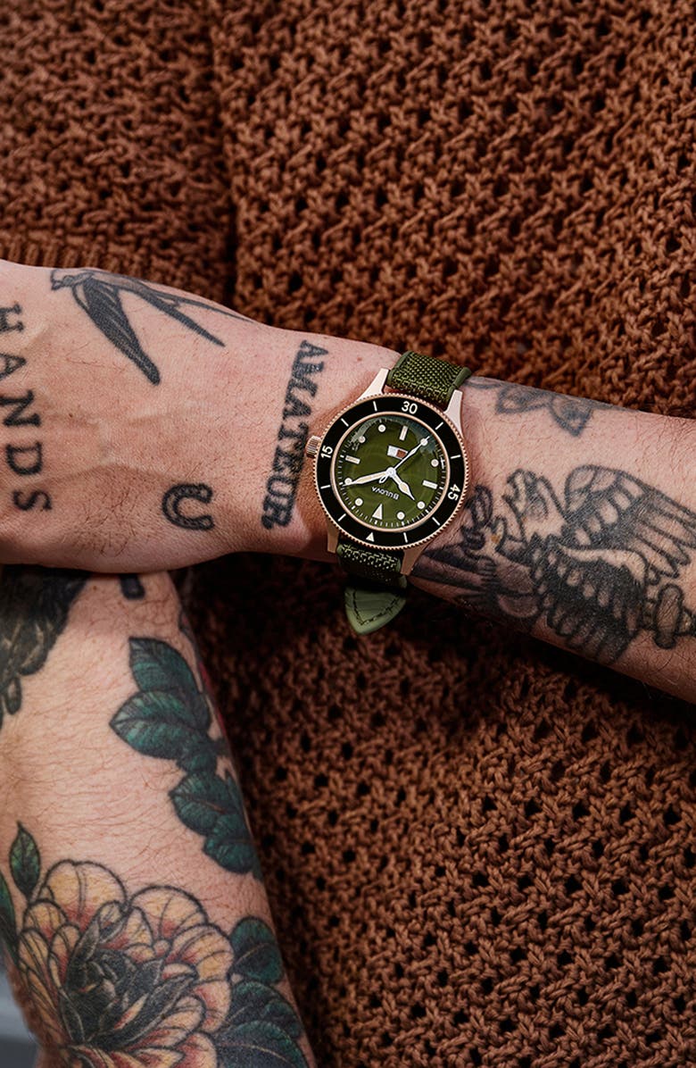 BULOVA Archive Series MIL-SHIPS Bronze NATO Strap Watch, 41mm, Alternate, color, Bronze-Tone