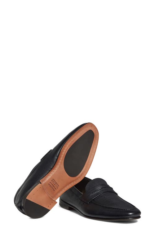 Zegna Black Natural Grain Leather Mocassin Loafer In Black Solid