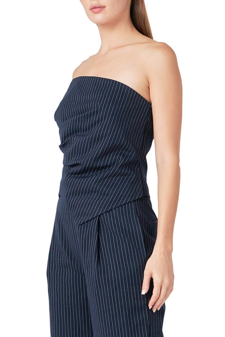 Stripe Asymmetric Neck Strapless Top, Alternate, color, NAVY