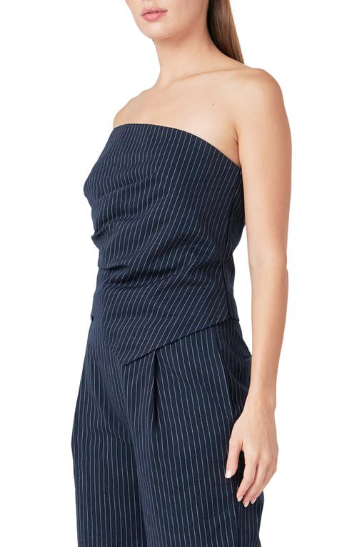 Endless Rose Stripe Asymmetric Neck Strapless Top In Navy