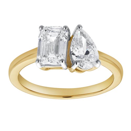 Luvmyjewelry Evermore 14k Gold Toi Et Moi Emerald And Pear Lab Grown Diamond Ring In 14k Yellow Gold