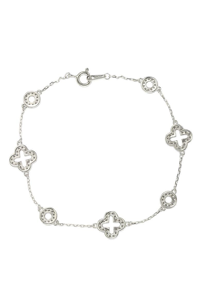 SUZY LEVIAN Sterling Silver Pavé CZ Clover Station Bracelet, Alternate, color, White