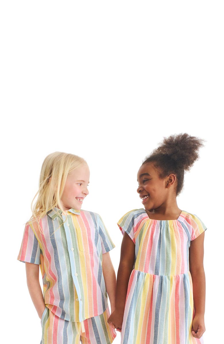 Primary Kids Cotton Gauze Button Down, Alternate, color, Rainbow Sunrise Stripe