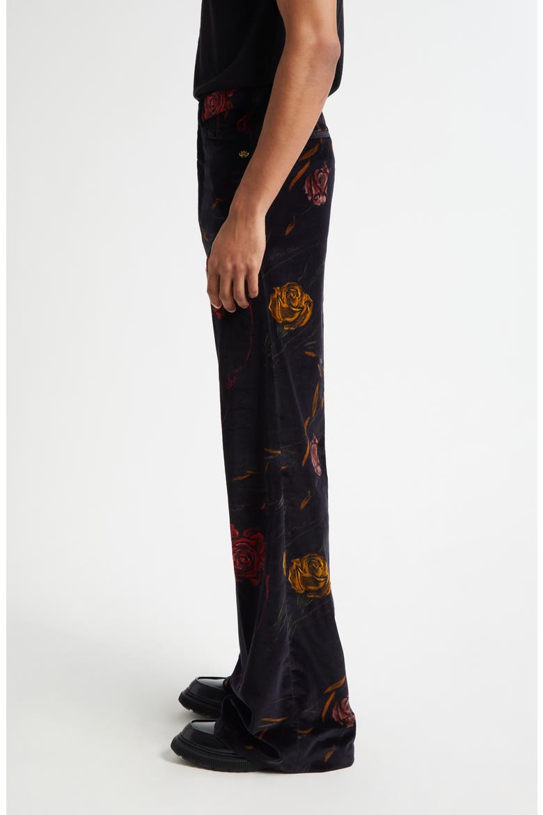 Floral Velveteen Flare Leg Pants, Alternate, color, BLACK