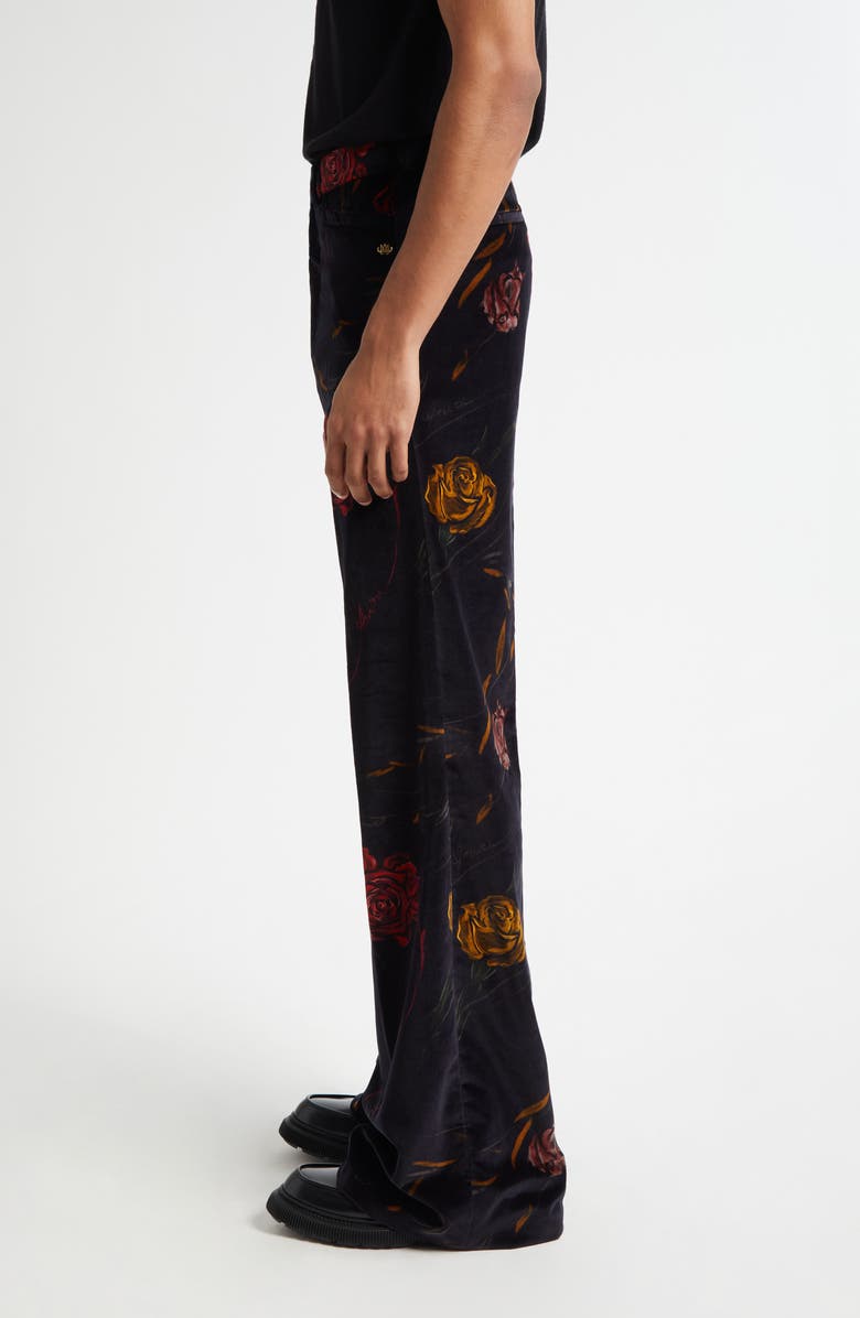 AMIRI Floral Velveteen Flare Leg Pants, Alternate, color, Black