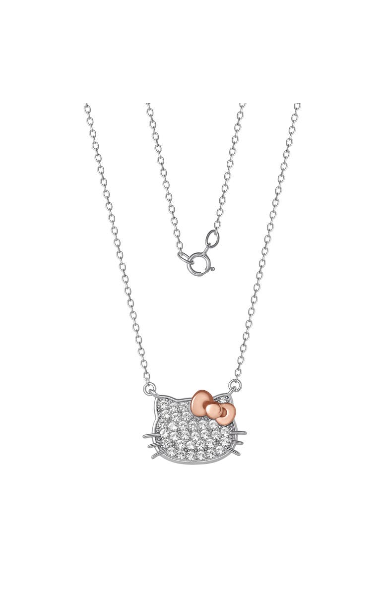 Hello Kitty White Sapphire Face Necklace, 18", Alternate, color, Silver/Pink
