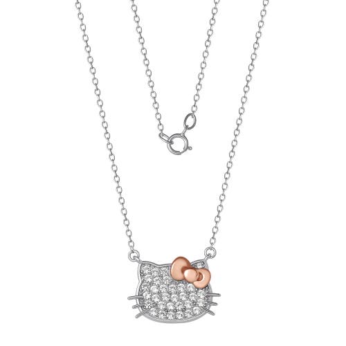 Hello Kitty White Sapphire Face Necklace, 18" In Metallic
