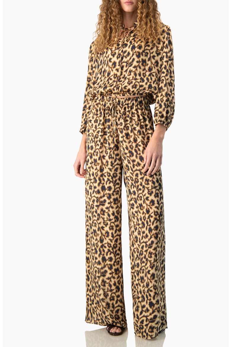 Animal-Print Wide-Leg Drawstring Pants, Alternate, color, Light Brown