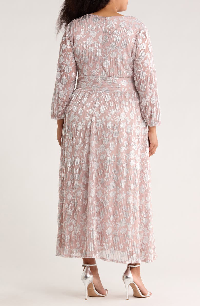 Oleg Cassini Metallic Floral Long Sleeve Gown, Alternate, color, Blush