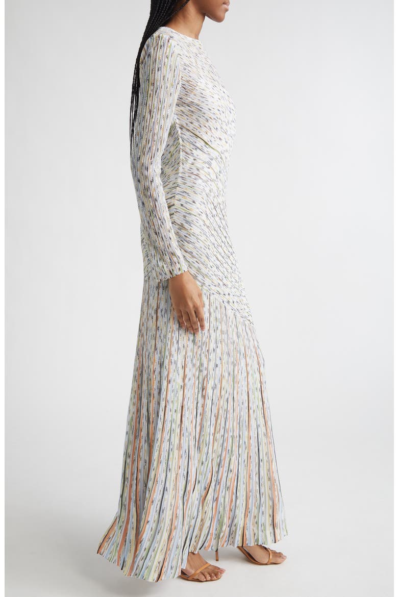 Draped Effect Rib Long Sleeve Maxi Dress, Alternate, color, LIGHT BS ORANGE GREEN TINSEL