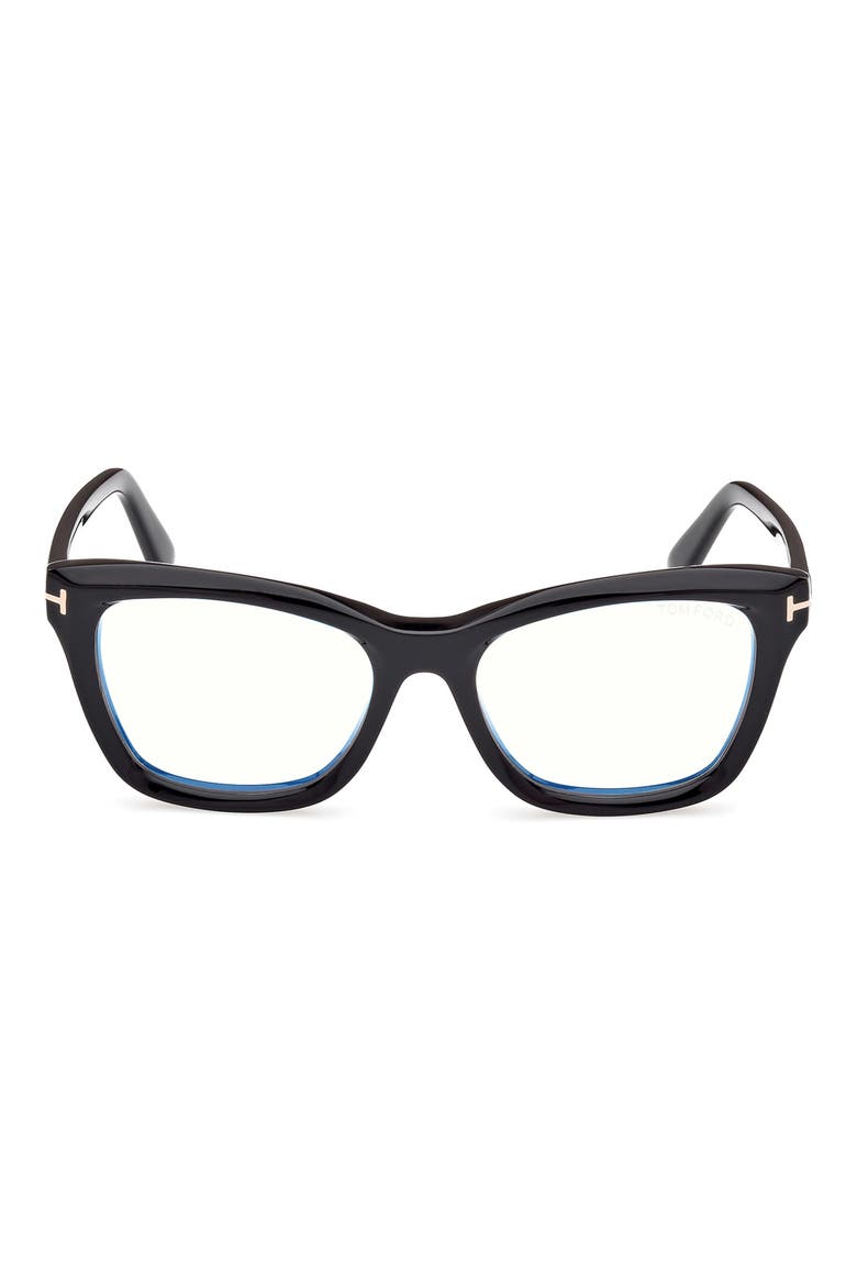 53mm Cat Eye Blue Light Blocking Optical Glasses, Main, color, BLACK ECO / T LOGO