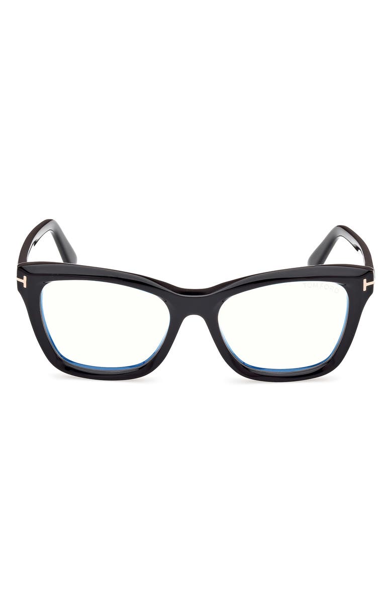 TOM FORD 53mm Cat Eye Blue Light Blocking Optical Glasses, Main, color, Black Eco / T Logo