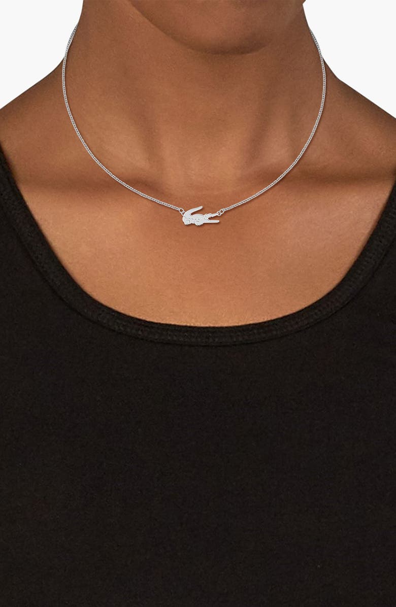 Lacoste Crocodile Necklace, Alternate, color, Silver