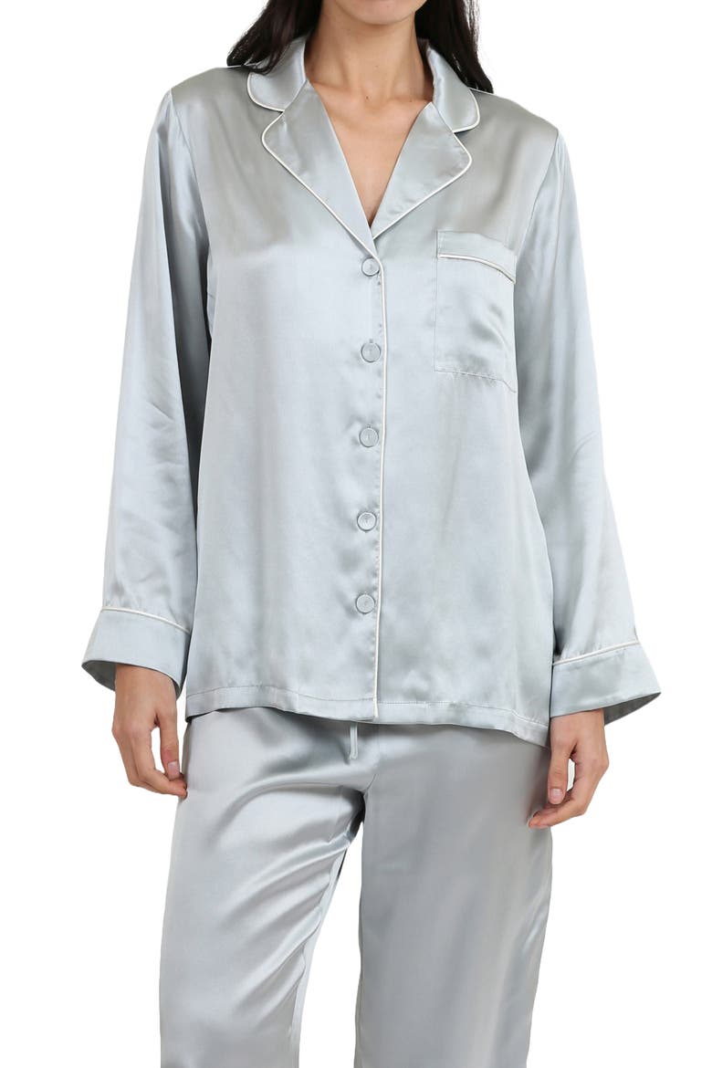 Sylvie Piped Silk Pajamas, Alternate, color, SAGE
