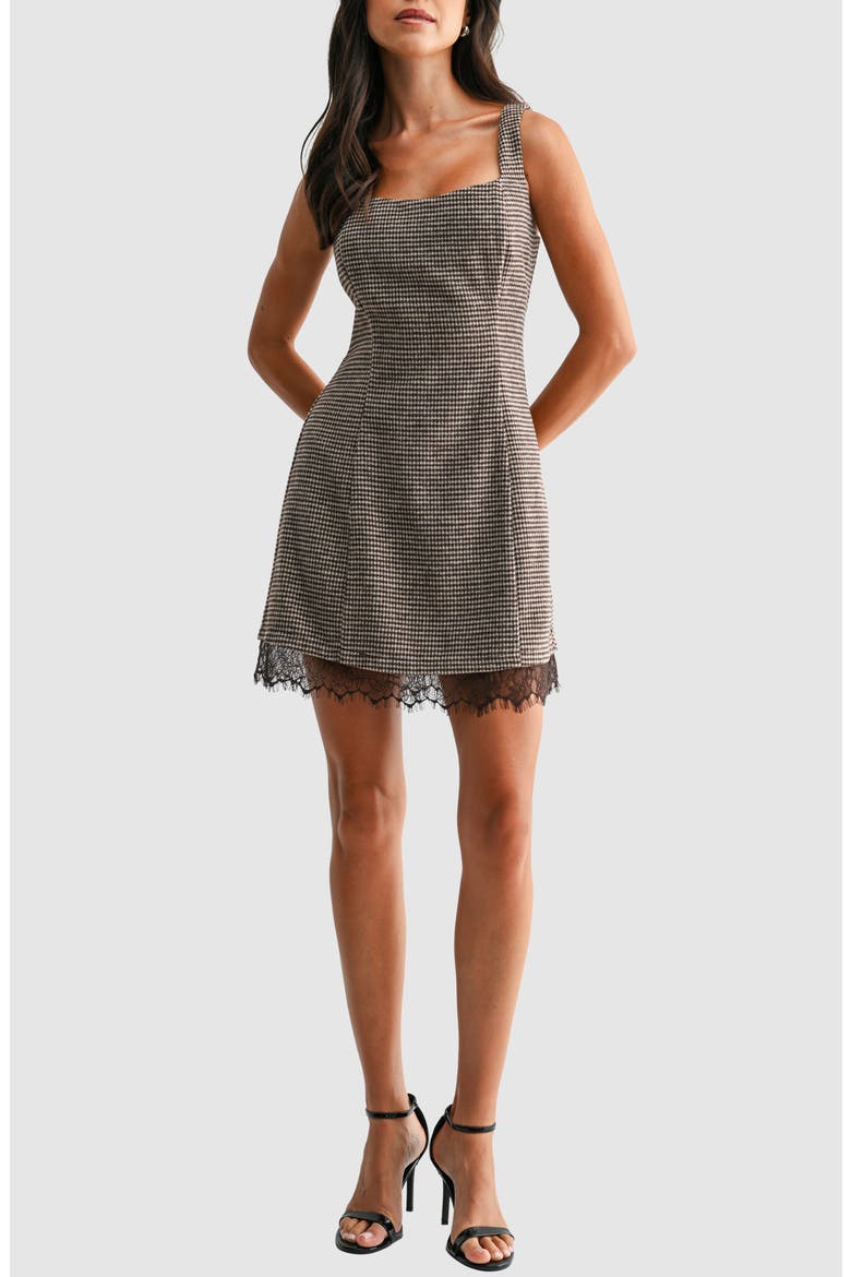 Square Neck A-Line Minidress, Main, color, BROWN PLAID