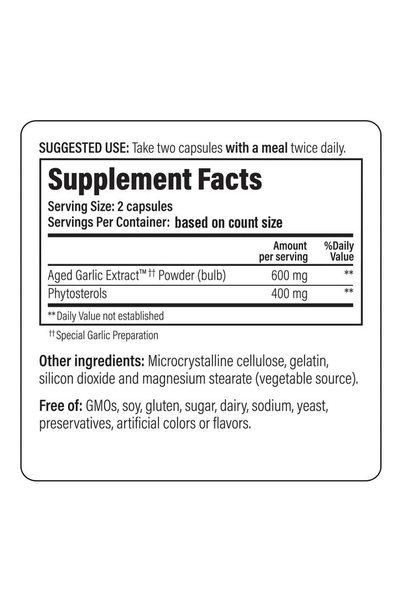 Aged Garlic Extract Formula 107, Phytosterols for Cholesterol Support, Capsules 240 Count, Alternate, color, None