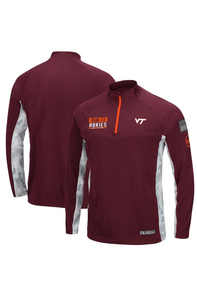 Men's Colosseum Maroon Virginia Tech Hokies OHT Military Appreciation Snow Cruise Raglan 1/4-Zip Jacket, Main, color, Maroon