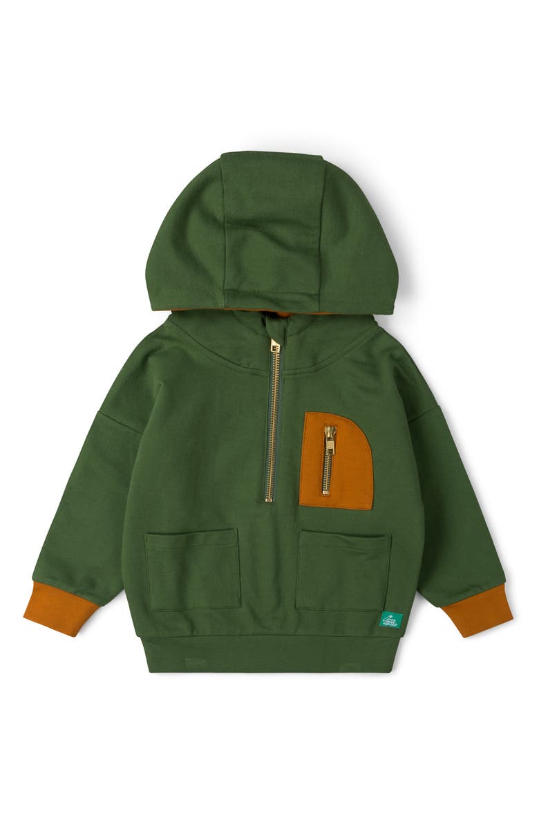 Little Green Radicals Kids' Half Zip Organic Cotton Hoodie, Main, color, Green