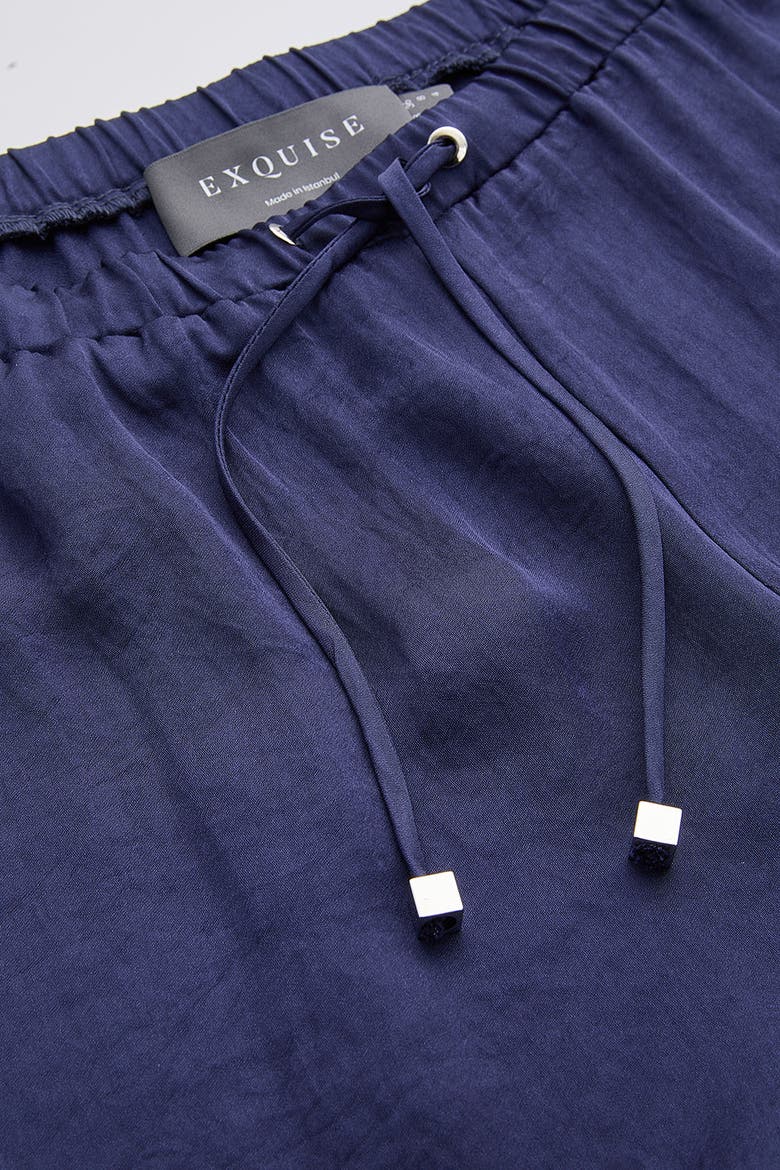 Queen Drawstring Waist Wide Leg Satin Pants, Alternate, color, Navy