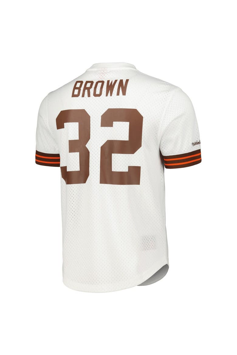 Men's Mitchell & Ness Jim Brown White Cleveland Browns Retired Player Name & Number Mesh Top, Alternate, color, White