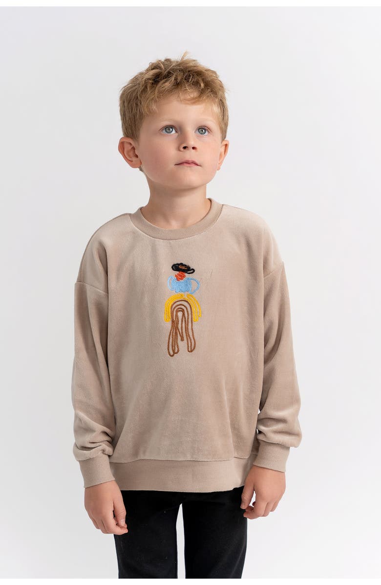 Space Grey Cowboy Embroidered Velour Sweatshirt, Alternate, color, Beige
