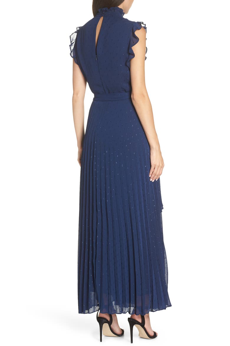 Wrap Waist Pleated Maxi Dress, Alternate, color, NAVY PATRIOT
