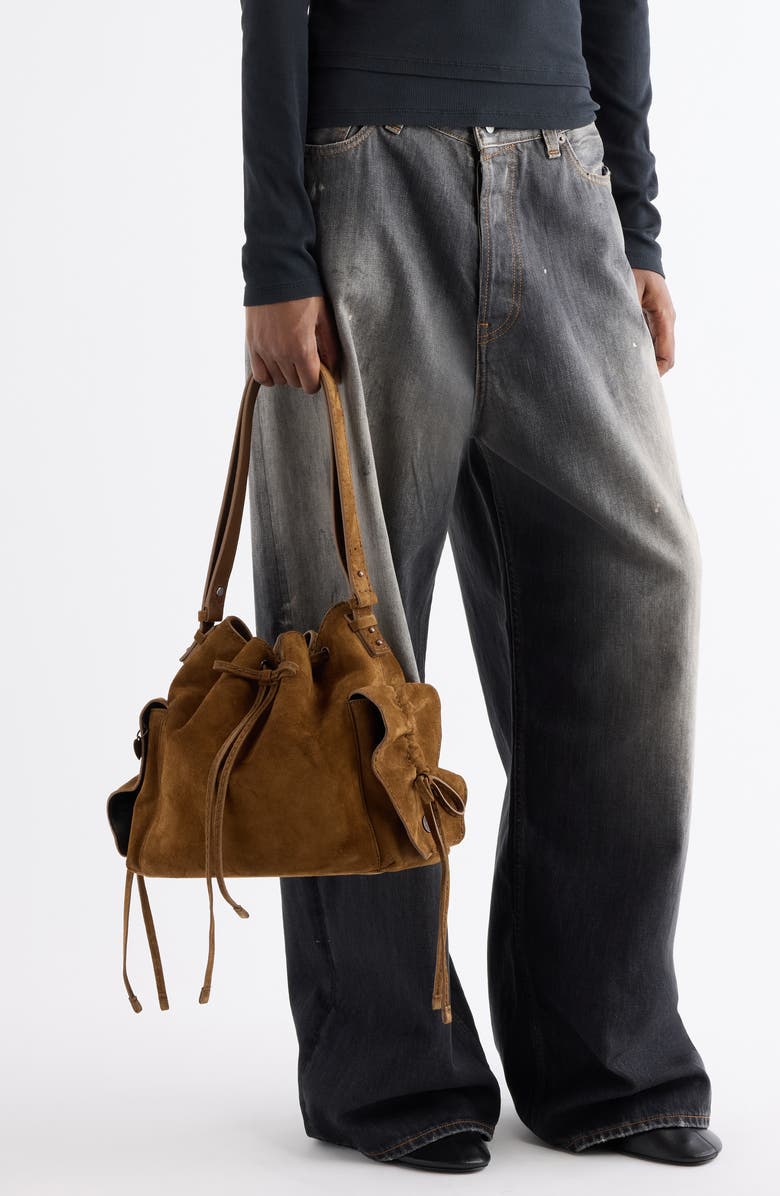 Acne Studios Multipocket Suede Bucket Bag, Alternate, color, Cognac Brown