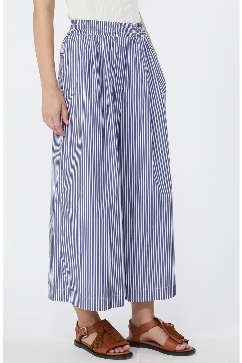 Ottone Stripe Cotton Wide Leg Crop Pants, Main, color, NAVY
