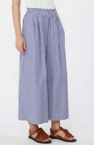 Weekend Max Mara Ottone Stripe Cotton Wide Leg Crop Pants
