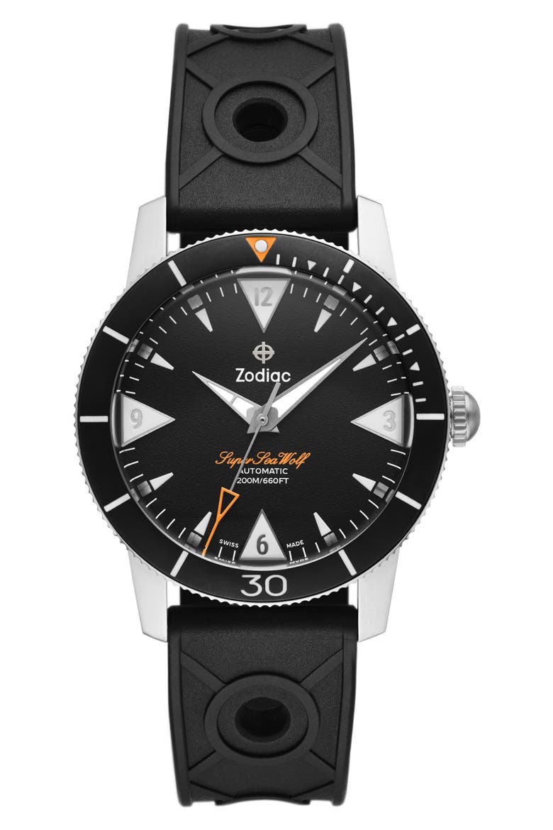 Skin Diver Automatic Rubber Strap Watch, 39mm, Main, color, BLACK