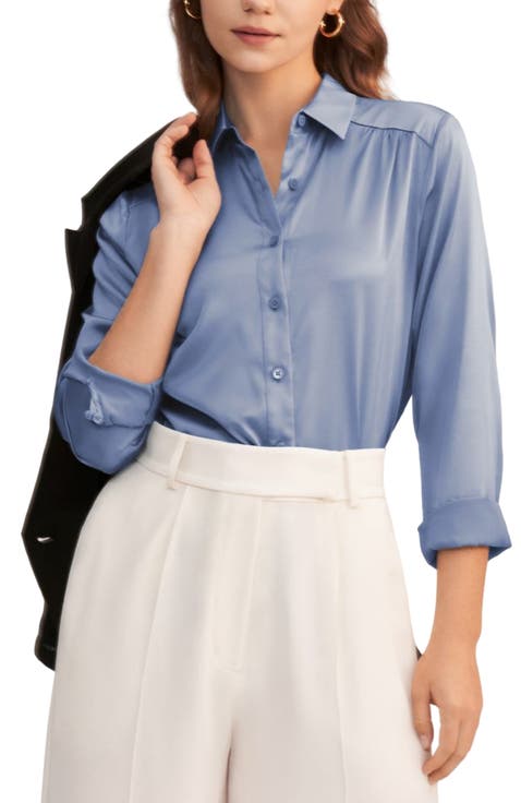 Long Sleeves Collared Silk Blouse