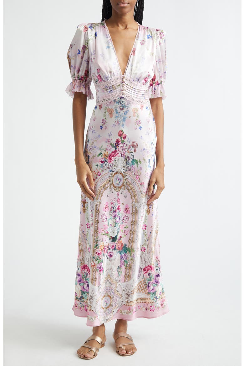 Palatial Pastels Bias Cut Silk Midi Dress, Main, color, PALATIAL PASTELS