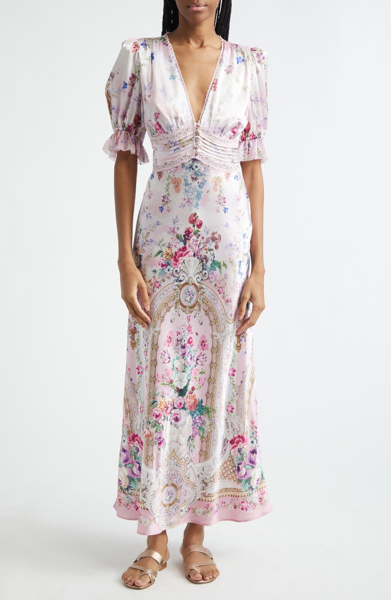 Camilla Palatial Pastels Bias Cut Silk Midi Dress, Main, color, Palatial Pastels