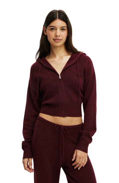 Women's Hooded Zip Up Knit Cardi