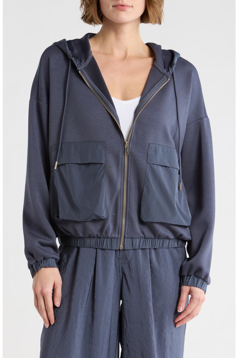 Mixed Media Zip Up Hoodie, Main, color, SLATE BLUE