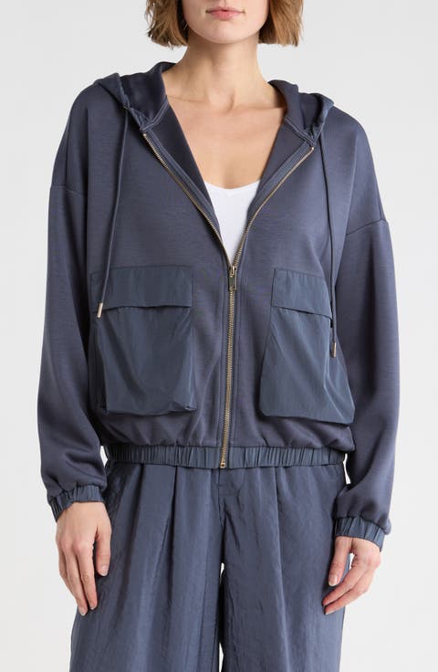 Mixed Media Zip Up Hoodie