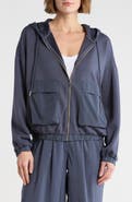 T Tahari Mixed Media Zip Up Hoodie