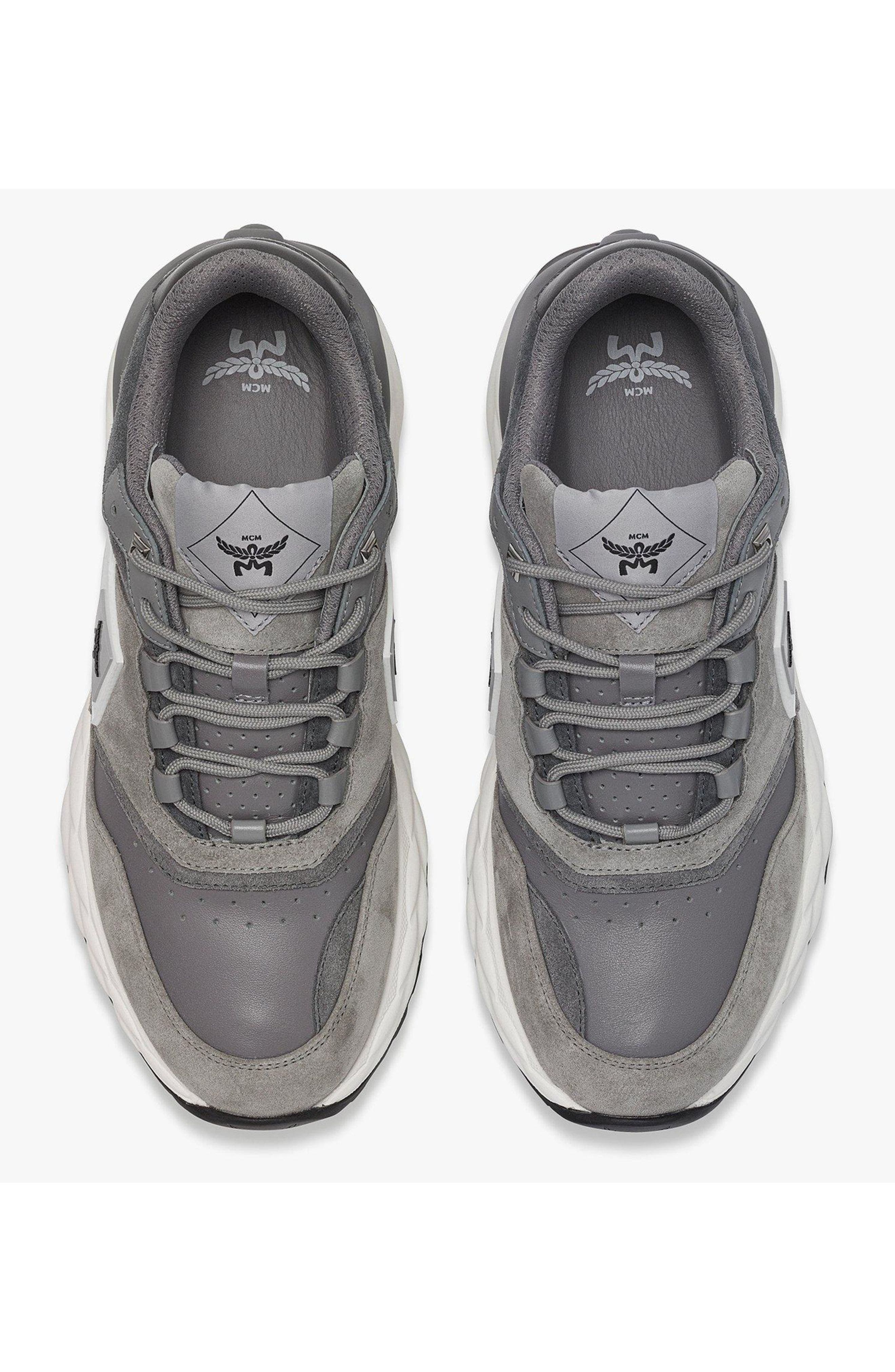 MCM Skywander Lo Sneakers in Calf Suede and Leather, Alternate, color, Ice Grey