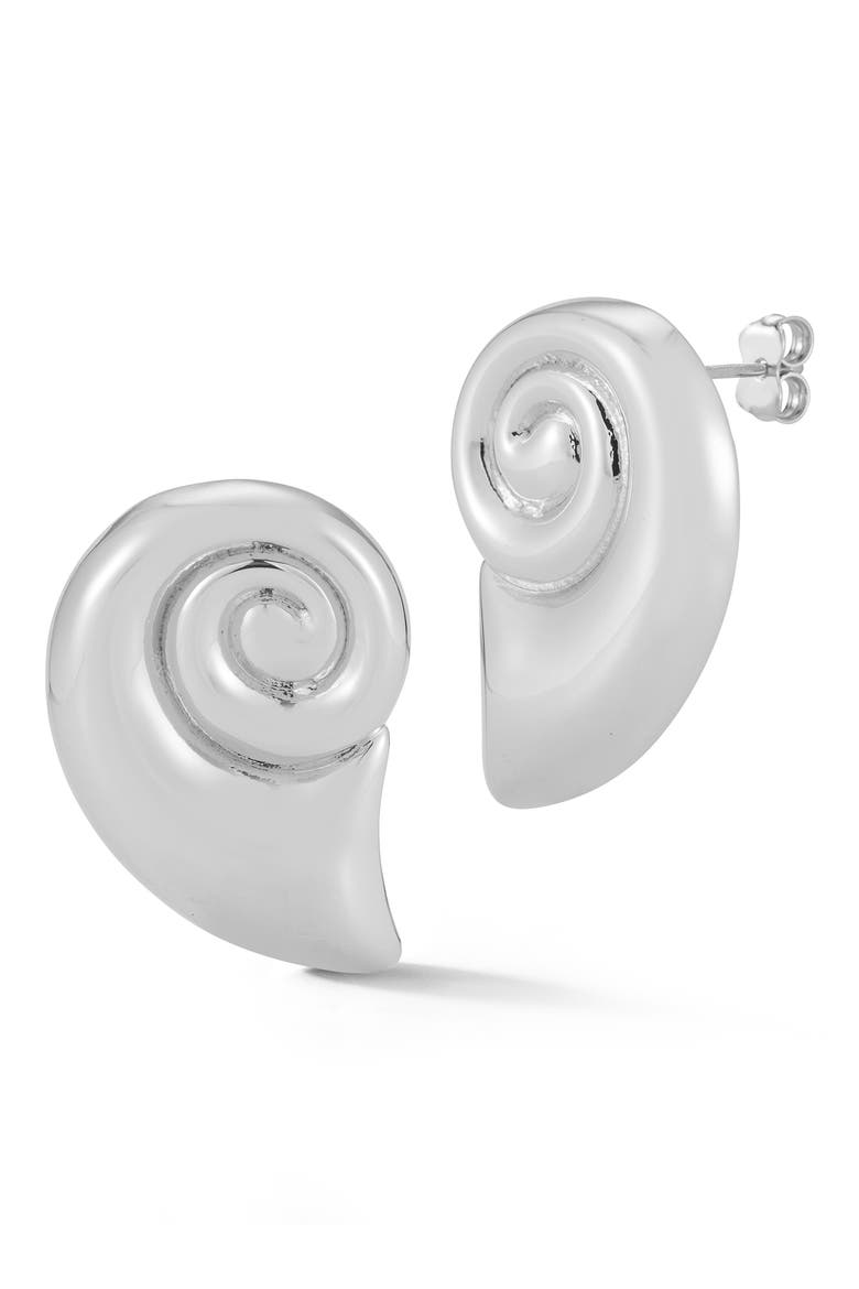 Shell Stud Earrings, Main, color, SILVER