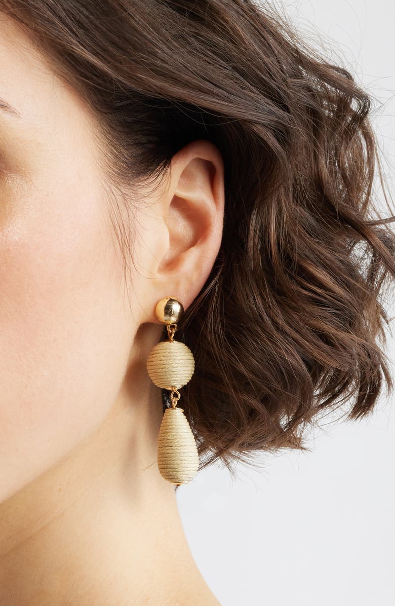 Nordstrom Triple Linear Drop Raffia Earrings, Alternate, color, Neutral- Gold