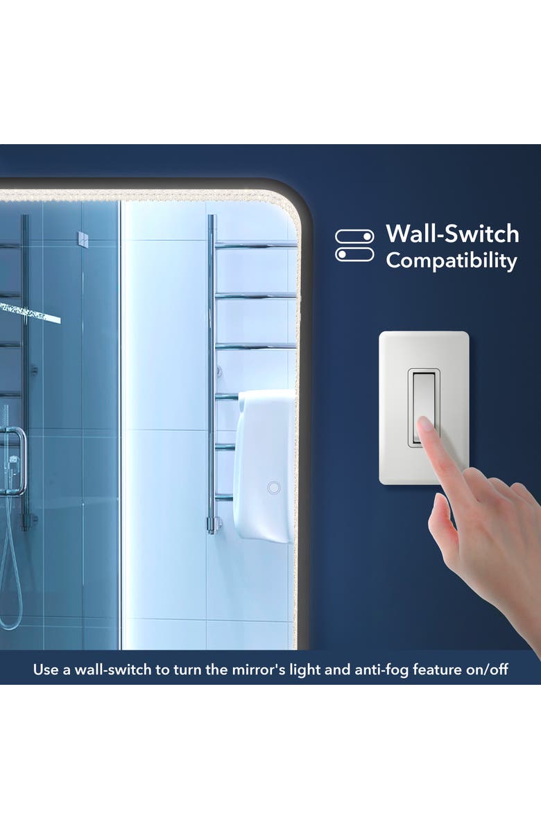 JONATHAN Y Tatum Crystal Lining Rectangle Metal Framed Antifog Front-Lit Tri-Color Wall Or Floor Full-Length Mirror with Smart Touch, Black, Alternate, color, 