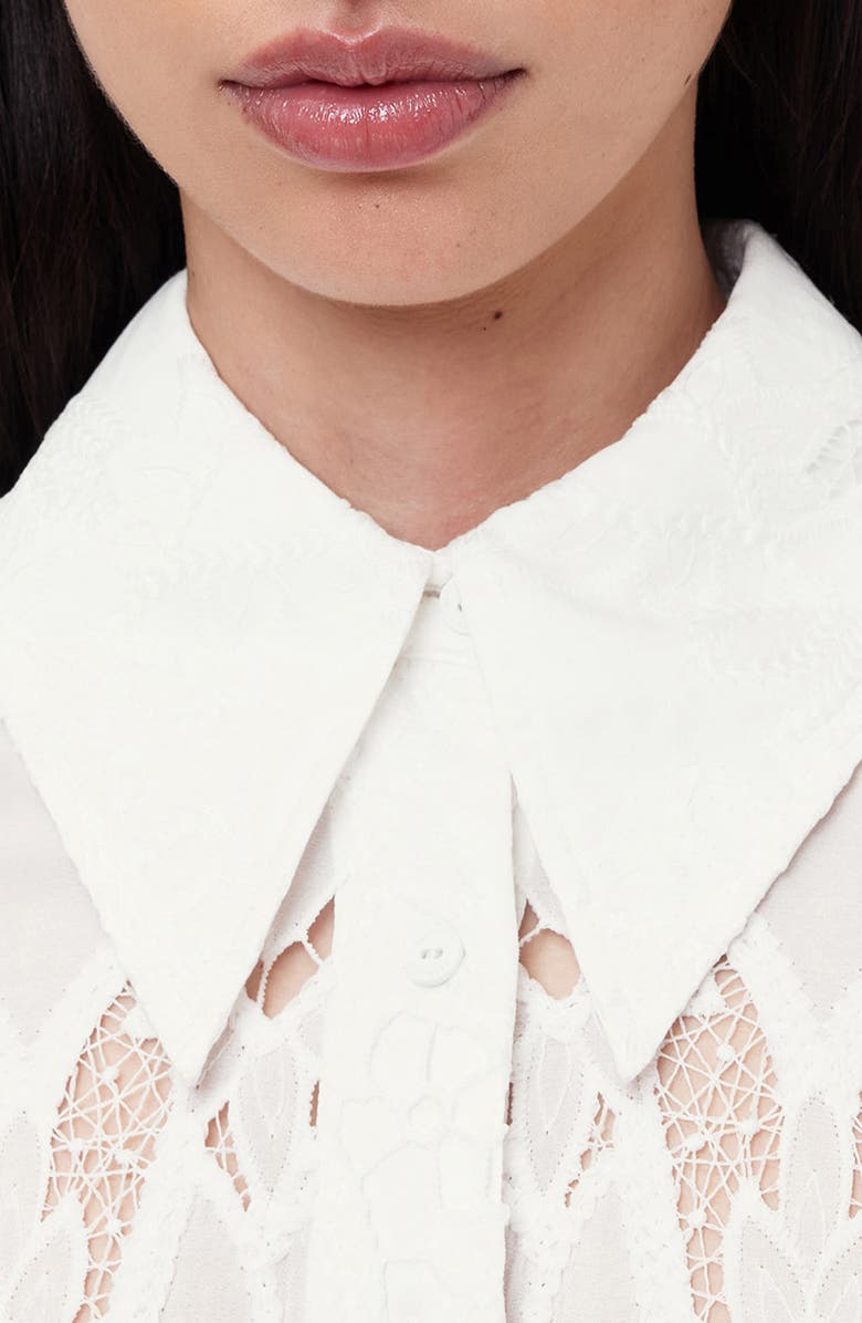 AllSaints Charli Embroidered Button-Up Shirt, Alternate, color, Snow White