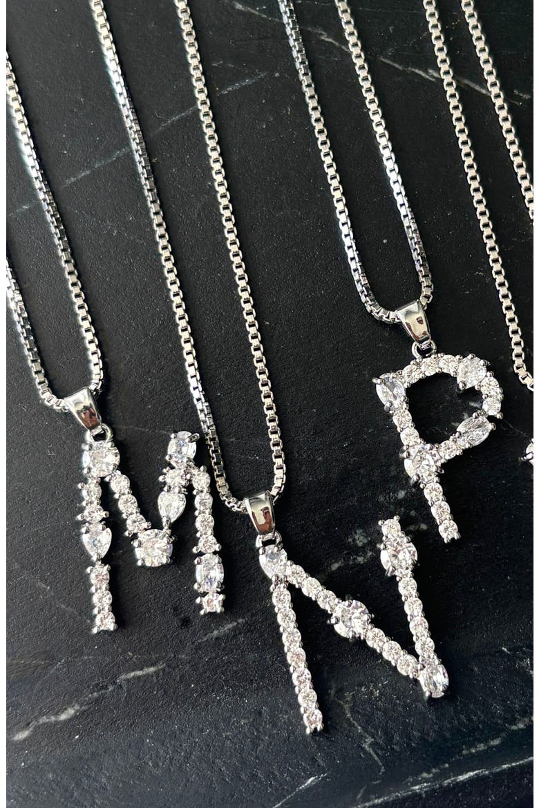 Mixed Crystal Initial Pendant Necklace, Alternate, color, SILVER-M
