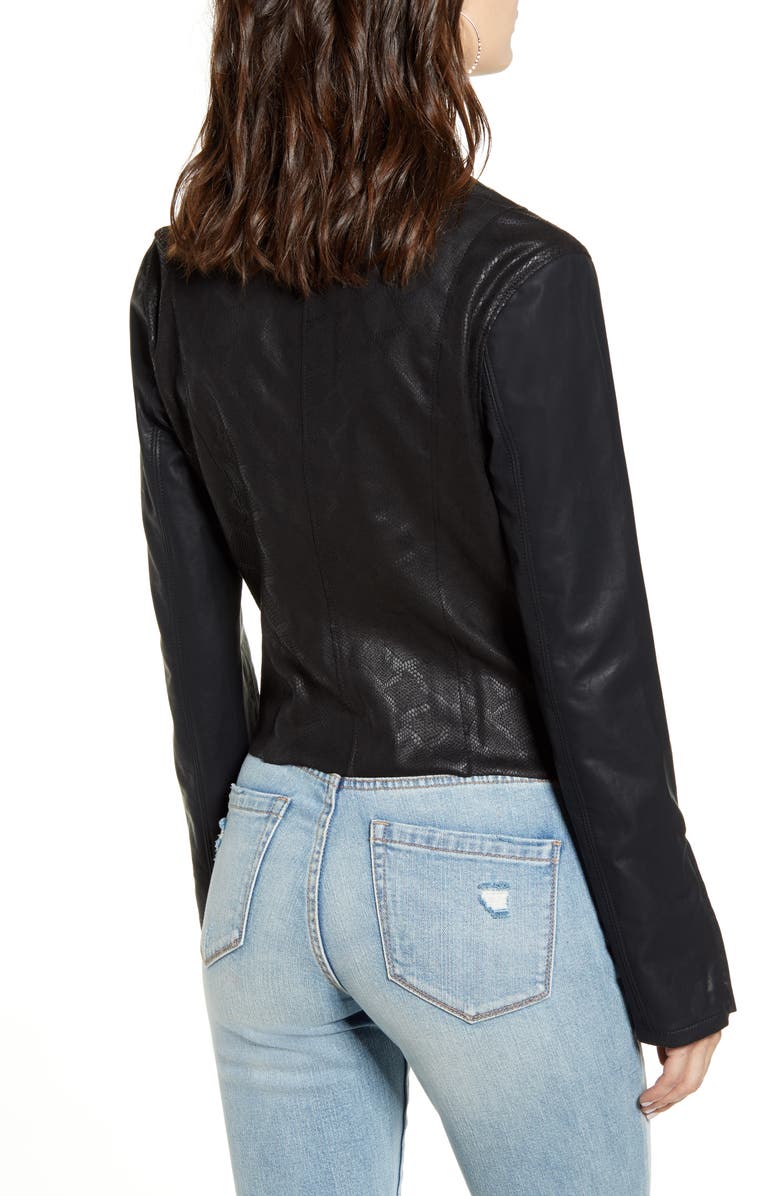 BLANKNYC Drape Front Faux Snakeskin Jacket, Alternate, color, 